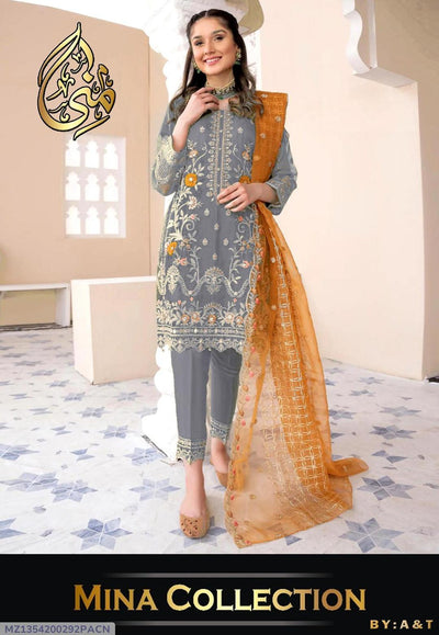 3 Pcs Women's Stitched Embroidered Suit